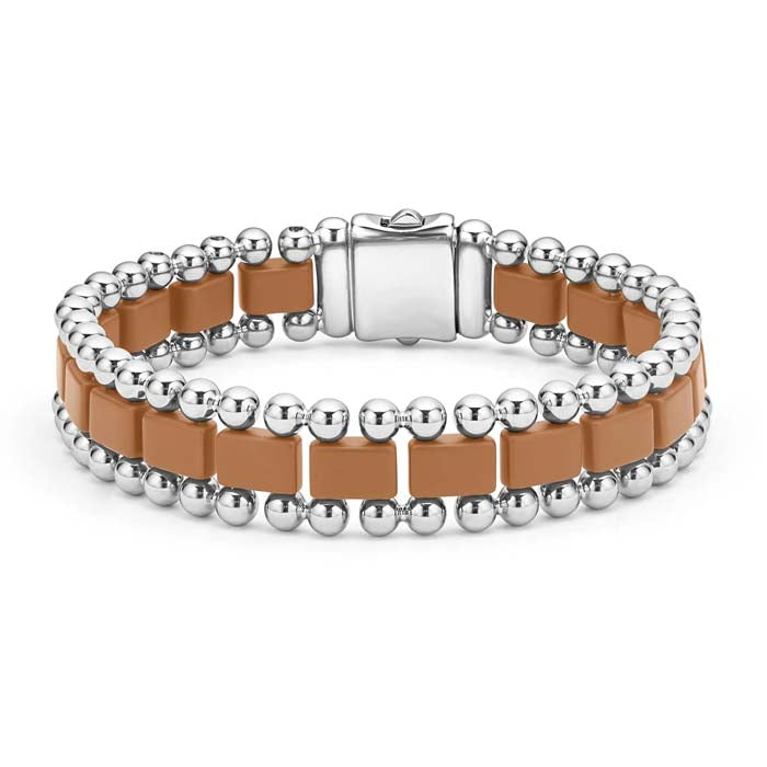 LAGOS Anthem Matte Tan Ceramic Link Bracelet in Stainless Steel