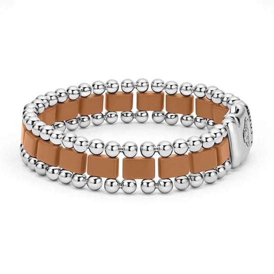 LAGOS Anthem Matte Tan Ceramic Link Bracelet in Stainless Steel