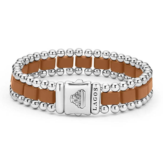 LAGOS Anthem Matte Tan Ceramic Link Bracelet in Stainless Steel