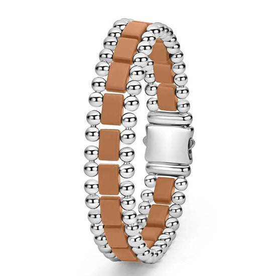 LAGOS Anthem Matte Tan Ceramic Link Bracelet in Stainless Steel