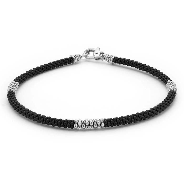 LAGOS Black Caviar Three Silver Station Matte Ceramic Bracelet in Sterling Silver