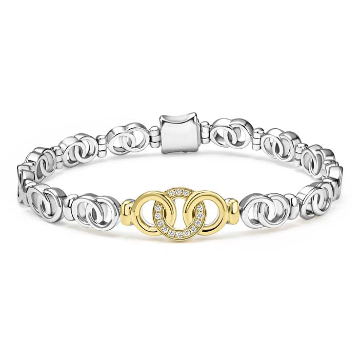 LAGOS Two-Tone Interlocking Diamond Link Bracelet in Sterling Silver and 18K Yellow Gold, Size Medium