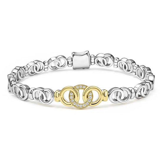 LAGOS Two-Tone Interlocking Diamond Link Bracelet in Sterling Silver and 18K Yellow Gold, Size Medium