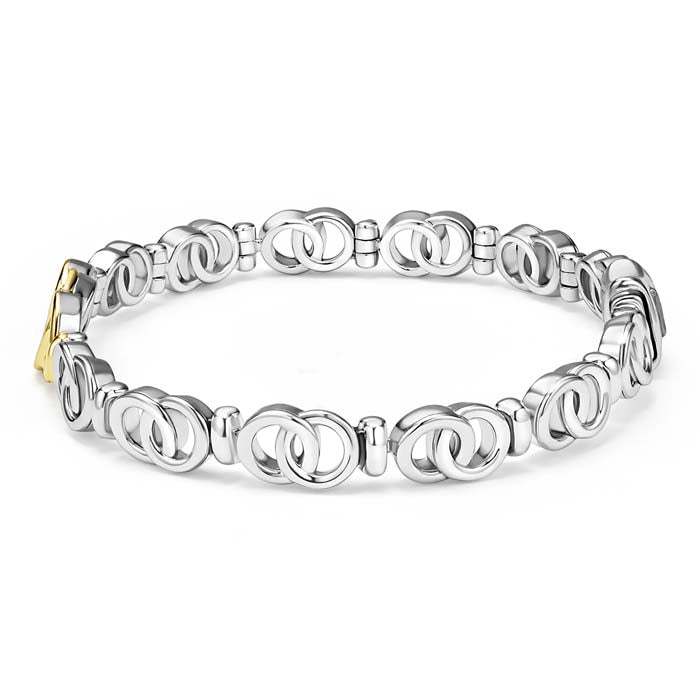 LAGOS Two-Tone Interlocking Diamond Link Bracelet in Sterling Silver and 18K Yellow Gold, Size Medium