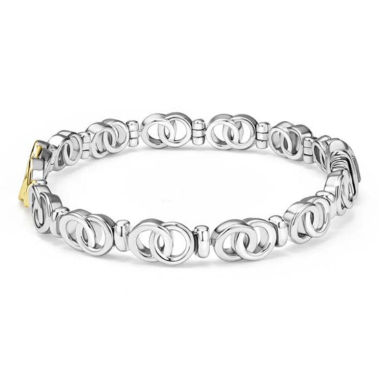 LAGOS Two-Tone Interlocking Diamond Link Bracelet in Sterling Silver and 18K Yellow Gold, Size Medium