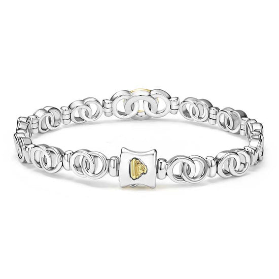 LAGOS Two-Tone Interlocking Diamond Link Bracelet in Sterling Silver and 18K Yellow Gold, Size Medium