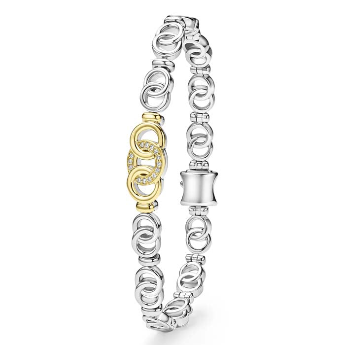 LAGOS Two-Tone Interlocking Diamond Link Bracelet in Sterling Silver and 18K Yellow Gold, Size Medium