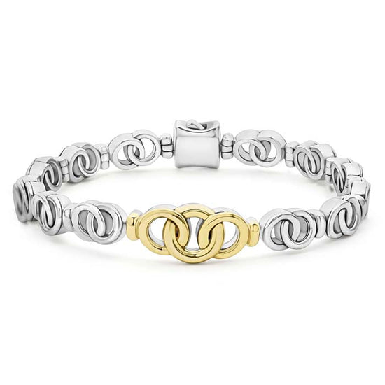 LAGOS Two-Tone Interlocking Link Bracelet in Sterling Silver and 18K Yellow Gold, Size Medium