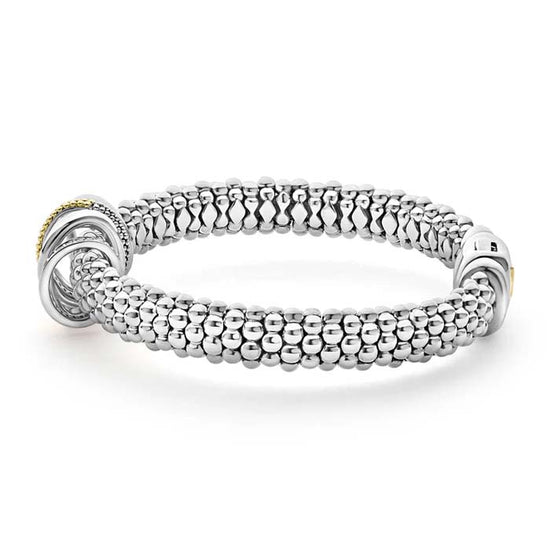 LAGOS 9MM Two-Tone Five Ring Diamond Caviar Bracelet in Sterling Silver and 18K Yellow Gold