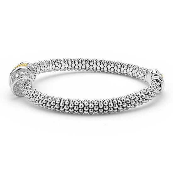 Lagos 6MM Two-Tone Five Ring Diamond Caviar Bracelet in Sterling Silver and 18K Yellow Gold