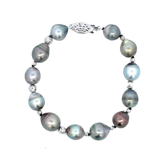 Mountz Collection 7"  8-10mm Tahitian Pearl Bracelet in 14K White Gold