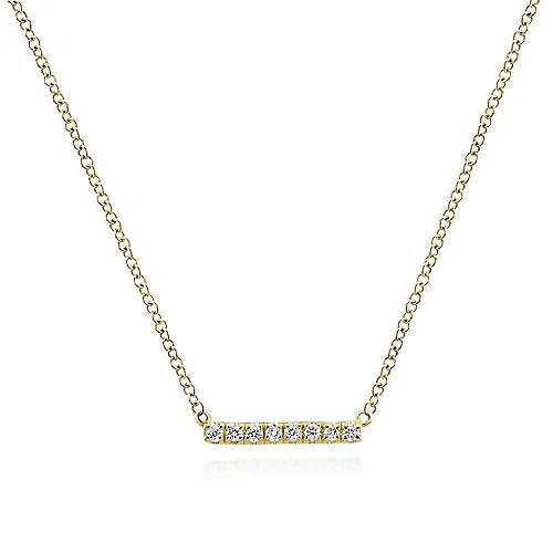 Gabriel & Co. Petite Pavé Diamond Bar Necklace in 14K Yellow Gold