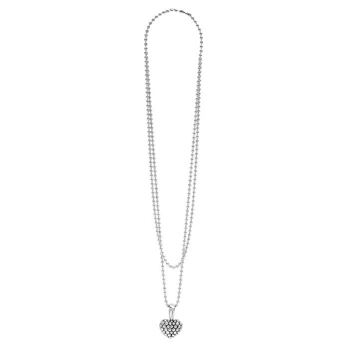 LAGOS 34" Beaded Heart Signature Caviar Pendant Necklace in Sterling Silver