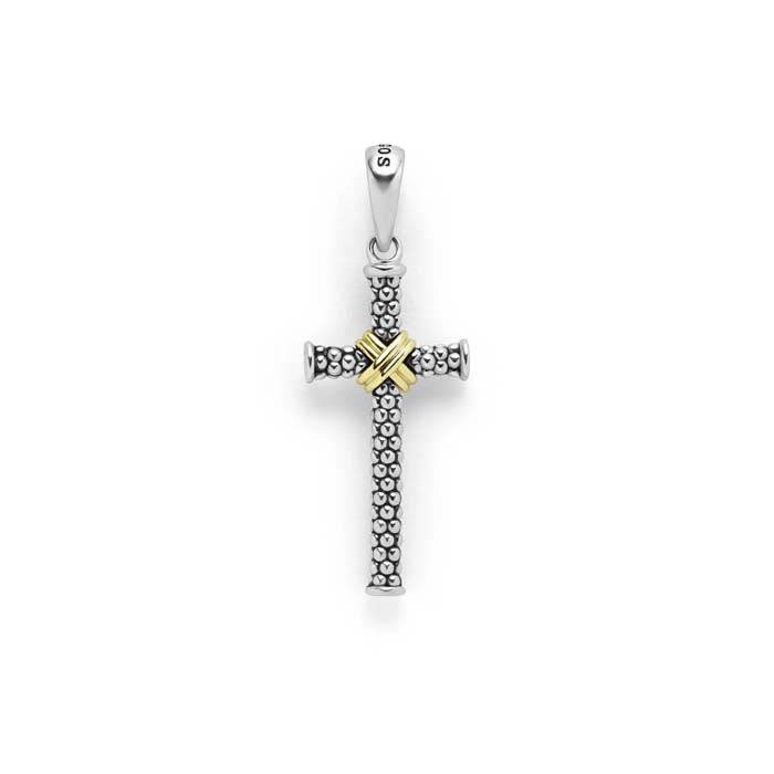 LAGOS Two-Tone Caviar Beaded X Cross Amulet in Sterling Silver and 18K Yellow Gold