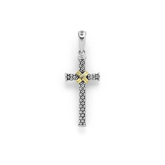 LAGOS Two-Tone Caviar Beaded X Cross Amulet in Sterling Silver and 18K Yellow Gold