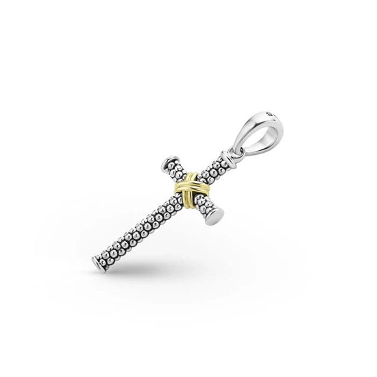 LAGOS Two-Tone Caviar Beaded X Cross Amulet in Sterling Silver and 18K Yellow Gold