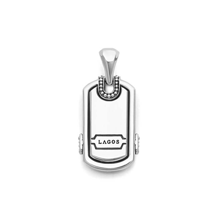 Lagos Black Agate Tag Amulet in Sterling Silver