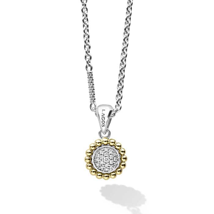 LAGOS Caviar Lux Two-Tone Diamond Pendant Necklace in Sterling Silver and 18K Yellow Gold