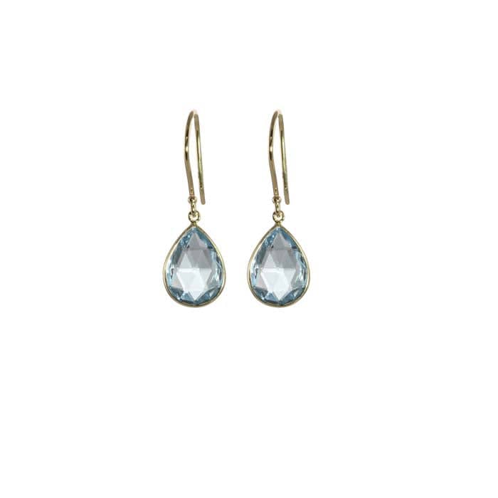 Mountz Collection Swiss Blue Topaz Briolettes Dangle Earrings in 14K Yellow Gold