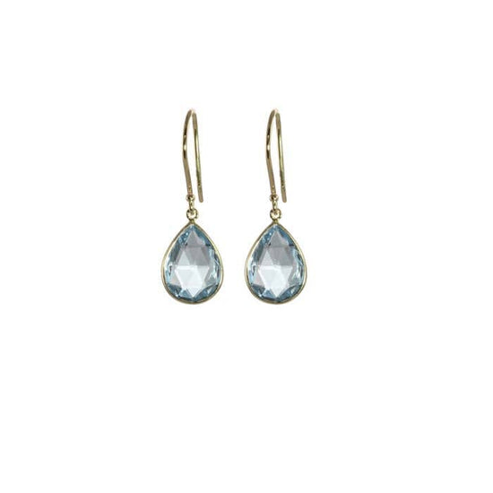 Mountz Collection Swiss Blue Topaz Briolettes Dangle Earrings in 14K Yellow Gold