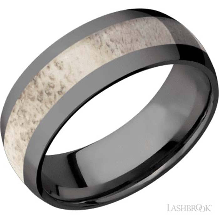 Lashbrook Men's 8MM Wedding Band in Zirconium with a Antler Inlay