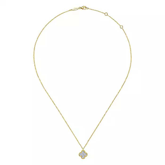 Gabriel & Co. Twisted Rope Diamond Clover Pendant in 14K Yellow Gold