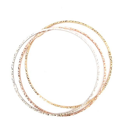 Estate Set of 3 Tri-Toned Bangle Bracelets in 14K Gold