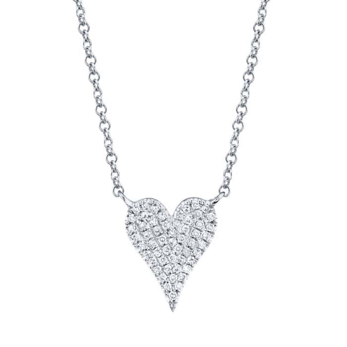 Shy Creation "Amor" Small Diamond Pavé Heart Pendant in 14K White Gold