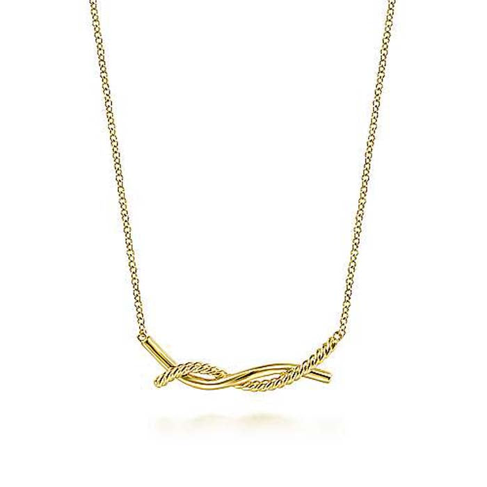 Gabriel & Co. 17" Plain and Twisted Rope Pendant/Necklace in 14K Yellow Gold