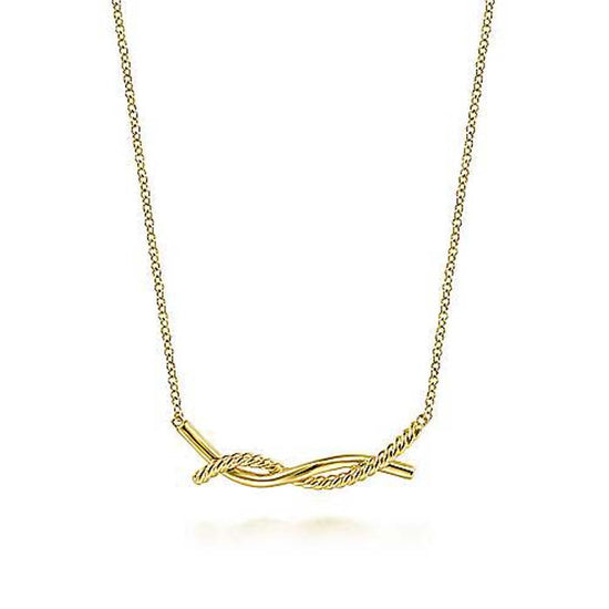 Gabriel & Co. 17" Plain and Twisted Rope Pendant/Necklace in 14K Yellow Gold