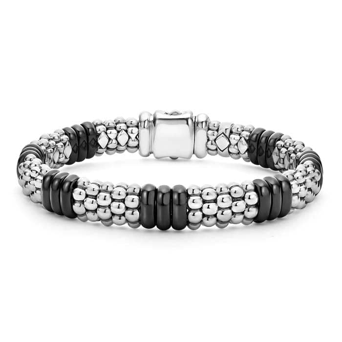 LAGOS 7" Black Ceramic Caviar Beaded Bracelet in Sterling Silver