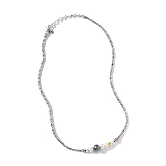 John Hardy Pearl Station Necklace in Sterling Silver and 18K Yellow Gold