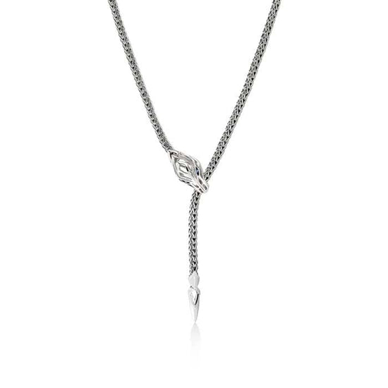 John Hardy Naga Lariat Necklace with Diamonds and Sapphires in Sterling Silver