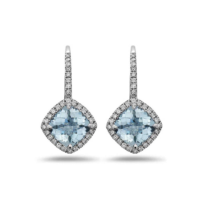 Charles Krypell Aquamarine Pastel Earrings with Diamonds and Hidden Sapphires in 18K White Gold