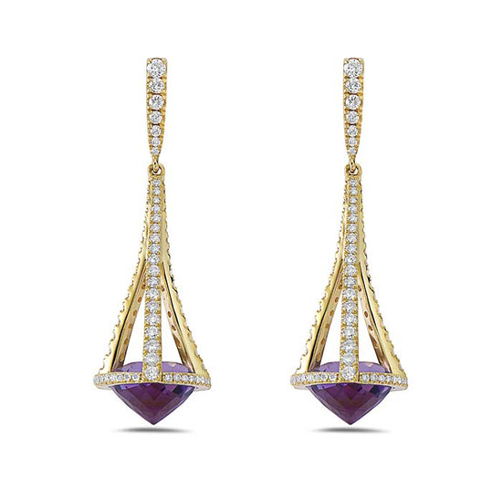 Charles Krypell Pastel Collection Chandelier Earrings with Amethyst and Diamonds in 18K Yellow Gold