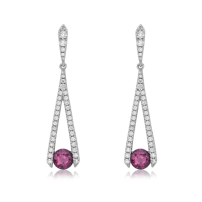 Charles Krypell Rhodolite Garnet and Diamond Drop Earrings in 18K White Gold