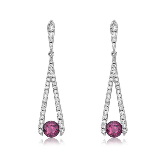 Charles Krypell Rhodolite Garnet and Diamond Drop Earrings in 18K White Gold