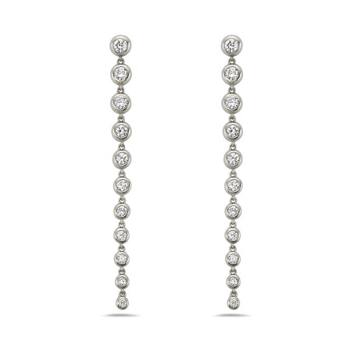 Charles Krypell Diamond Bezel Drop Earrings in 18K White Gold