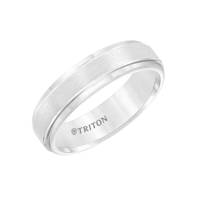 Triton Men's 6MM Comfort-Fit White Tungsten Carbide Wedding Band