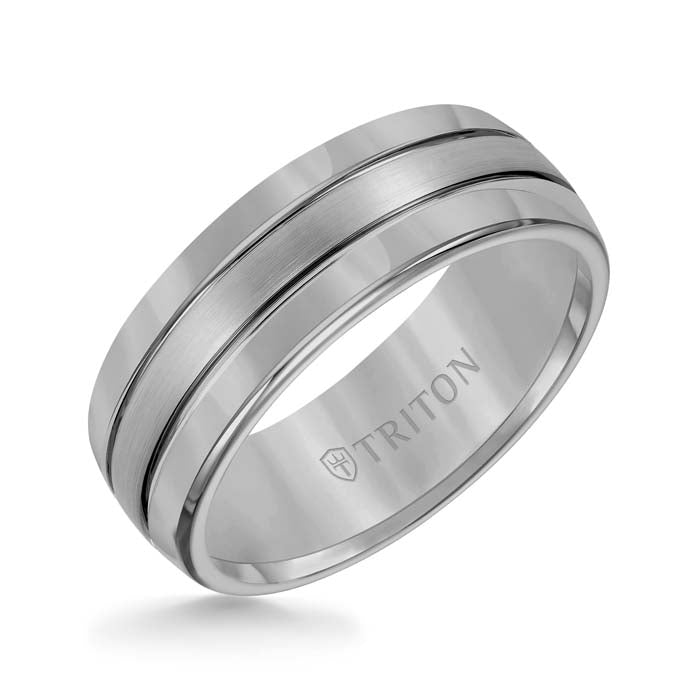 Triton Men's 8MM Comfort-Fit Gray Tungsten Carbide Wedding Band