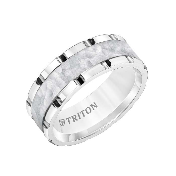 Triton Men's 8MM Wedding Band in White Tungsten Carbide