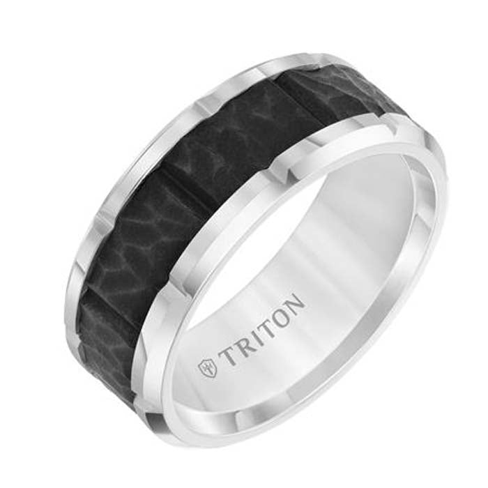 Triton Men's 9MM Wedding Band in White Tungsten Carbide with Black Center