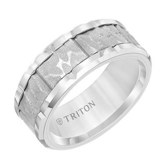 Triton Men's 9MM Wedding Band in White Tungsten Carbide