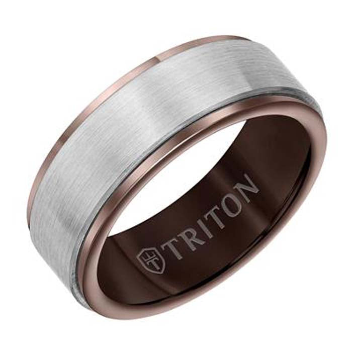 Triton 8MM Wedding Band in White and Expresso Tungsten