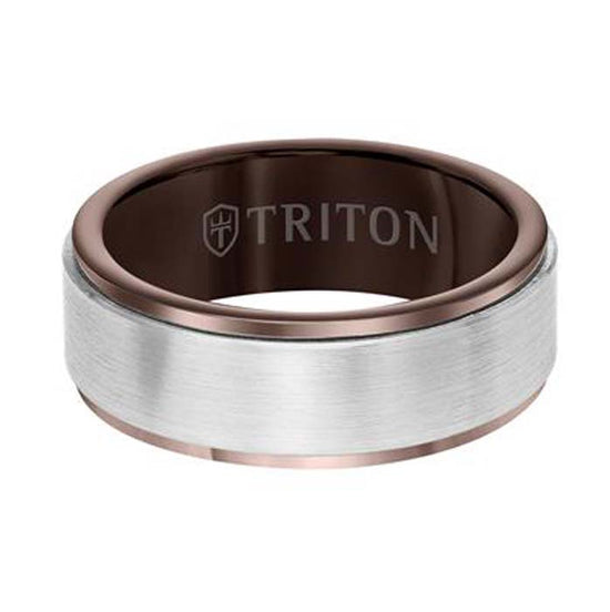 Triton 8MM Wedding Band in White and Expresso Tungsten