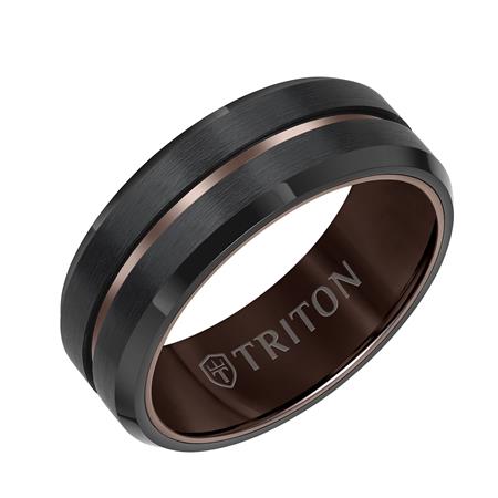 Triton 8MM Wedding Band in Black and Espresso Tungsten Carbide