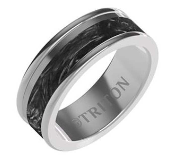 Triton 8MM Gray Tungsten and Carbon Fiber Wedding Band