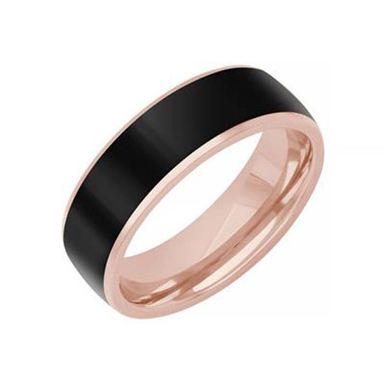 Goldman 7MM Ceramic Inlay Wedding Band in 14K Rose Gold and Deep Black Ceramic