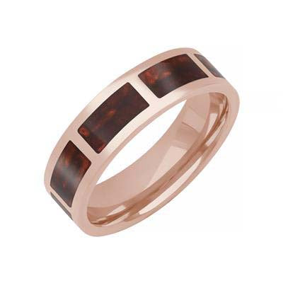 Goldman 6MM Flat Ladder with Ceramic Inlay Wedding Band in 14K Rose Gold and Pearl Red Ceramic