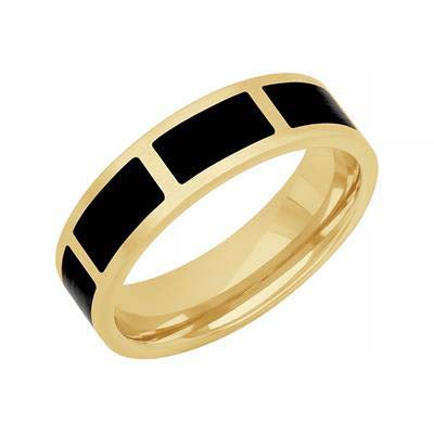 Goldman 6MM Flat Ladder with Ceramic Inlay Wedding Band in 14K Yellow Gold and Deep Black Ceramic